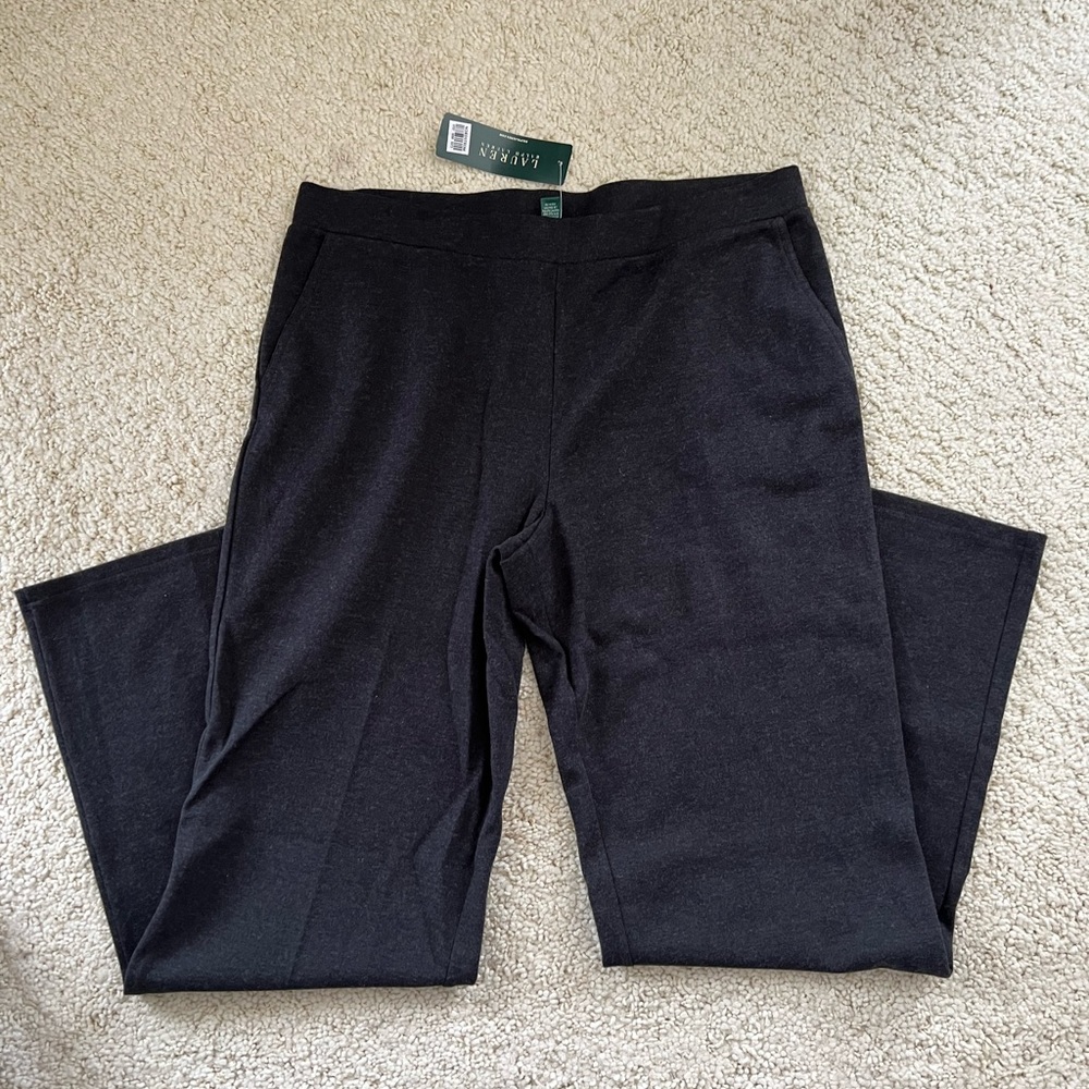 New Ralph Lauren pant dress slacks wide Stretch elastic pockets grey pull Large